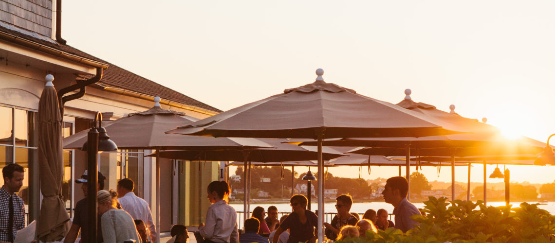 Picture of the patio at Boat House at sunset 